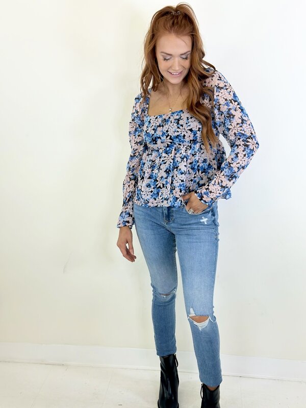 NOAH PEPLUM - BLUE FLORAL
