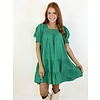 GREEN SMOCKED TIERED DRESS