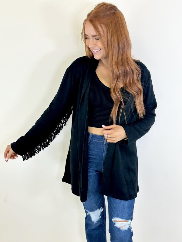 BLACK FUNKY FRINGE CARDI