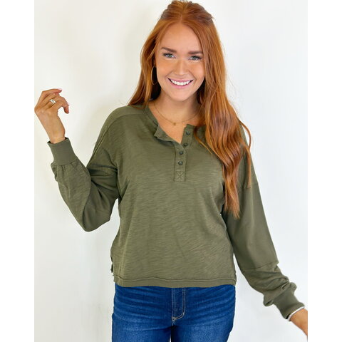 RIB INSET BOXY HENLEY - TROOPS