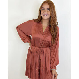  HANNAH TIERED MINI DRESS- RUST