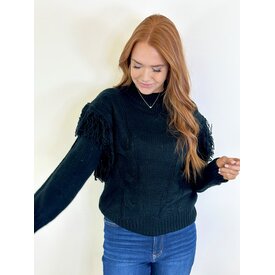  BLACK CABLE FRINGE SWEATER