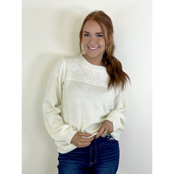  Cream Knit Lace Sweater