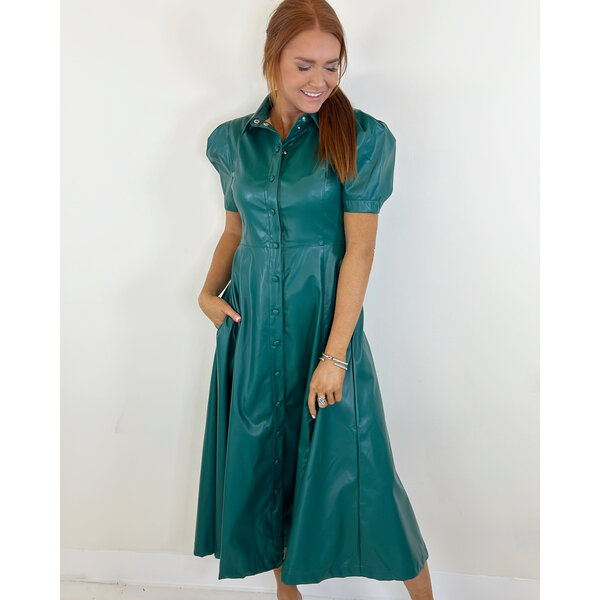  TEAL PLEATHER MIDI DRESS