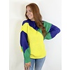 CREW COLOR BLOCK MARDI GRAS SWEATER