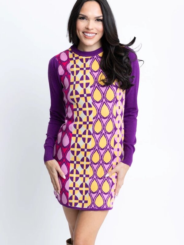 MUTI NOVELTY SWEATER DRESS- PURPLE