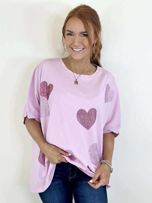 RINESTONE HEARTS LOOSE FIT TEE