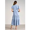 BLUE DENIM WASH MIDI TIERED DRESS