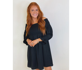 BLACK SMOCK OTS DRESS