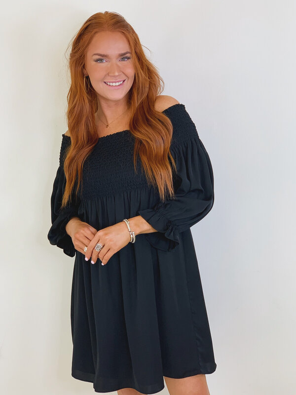BLACK SMOCK OTS DRESS