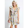FLORAL DOUBLE V RUFFLE DRESS