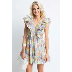  FLORAL DOUBLE V RUFFLE DRESS