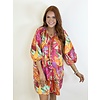 ABSTRACT TROPICAL PALM VNECK DRESS