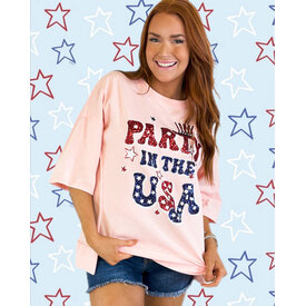  Party In The USA Sequin Top- Peach