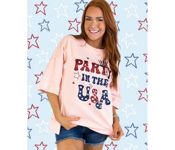 Party In The USA Sequin Top- Peach