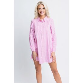  Pink Stripe Poplin Shirt Dress
