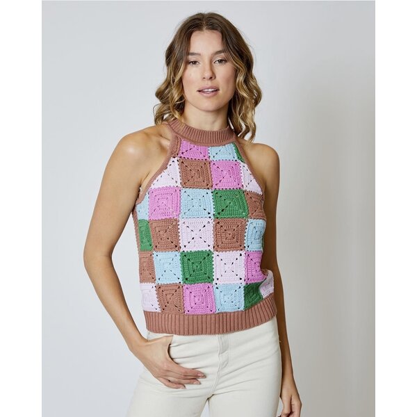  TAWNY COMBO CROCHET HALTER TOP