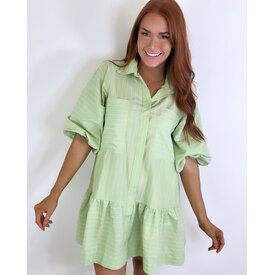  STRIPE POCKET RUFFLE BOTTOM DRESS