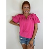 PINK PLEATED PUFF SLEEVE TOP