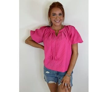 PINK PLEATED PUFF SLEEVE TOP