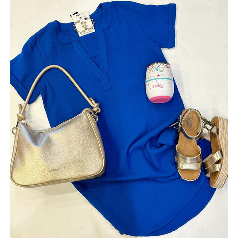 CERULEAN SPLIT NECK DRESS