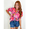 FLORAL PRINT SPLIT V BLOUSE