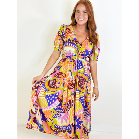 DELPHI DRESS - TRIBAL ORANGE MULTI