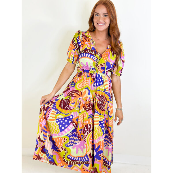  DELPHI DRESS - TRIBAL ORANGE MULTI