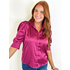 MAGENTA CATE RUSCHED SLEEVE TOP