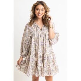  Sand Boho Floral Tier Dress