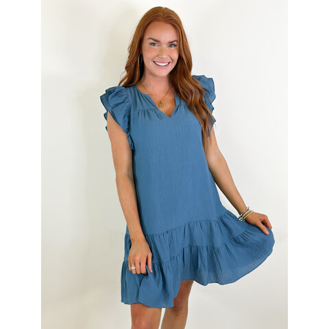 INDIGO RUFF HEM DRESS