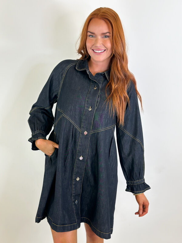 DARK DENIM BUTTON DRESS