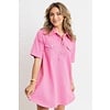 PINK DENIM POCKET SHIRT DRESS