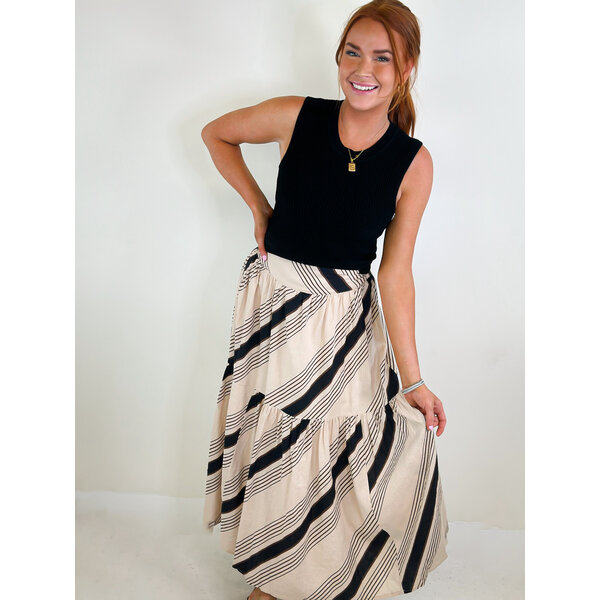  STRIPE TIER MAXI SKIRT
