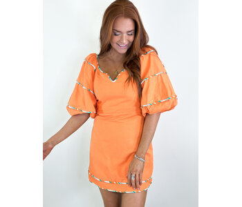 Orange Multi Stripe Trim Sweetheart Dress