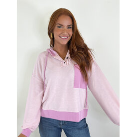  Pink Corded Drawstring Hoodie