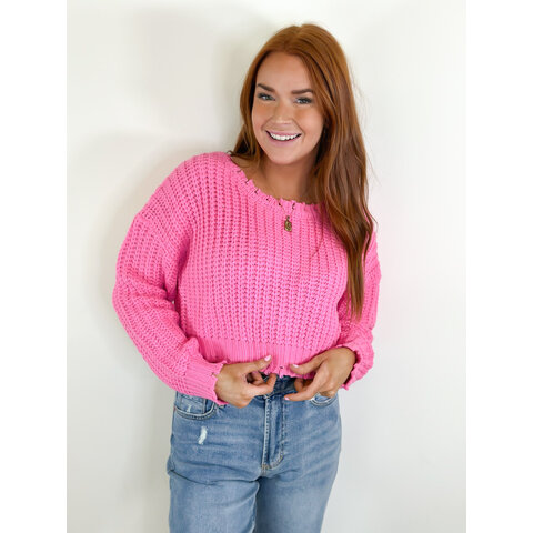 PINK CROP KNIT SWEATER