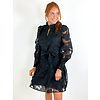 BLACK RUFFLE NECK & HEM DRESS