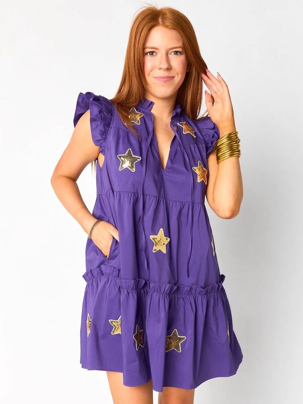 AUBREY PURPLE/GOLD STAR DRESS