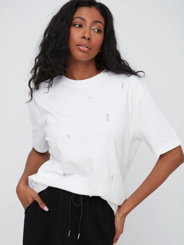 TESHA JERSEY RHINESTONE CREWNECK TEE