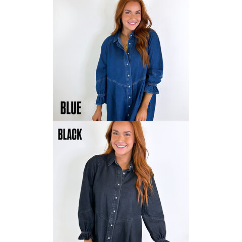 BUTTON DOWN LONG SLV DENIM DRESS