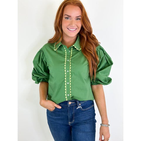 OLIVE POPLIN  RIC RAC TOP
