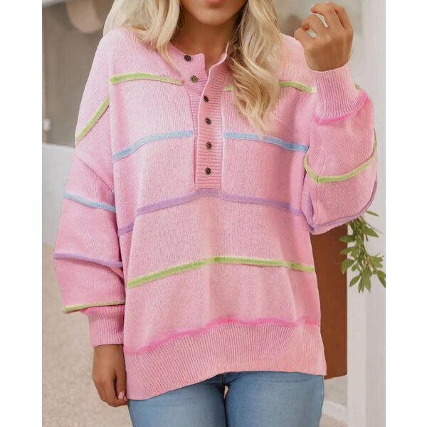  PINK STRIPE BUTTON TOP