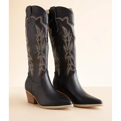 BLACK EMB COWBOY BOOT