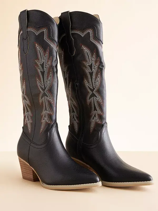 BLACK EMB COWBOY BOOT