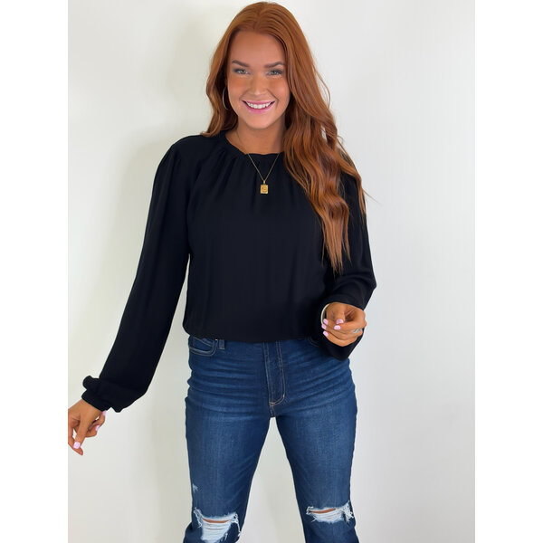  Black Shirred Neck L/S Top
