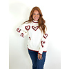 Cream/Red Tinsel Heart Sweater