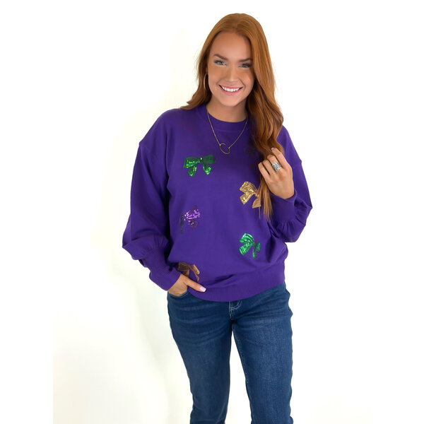  MARDI GRAS BOW SWEATER