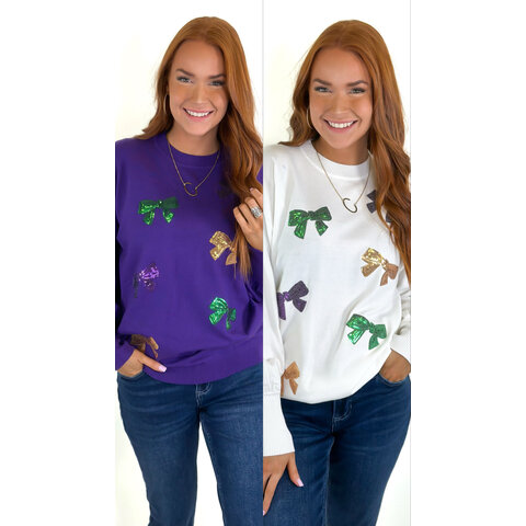 MARDI GRAS BOW SWEATER