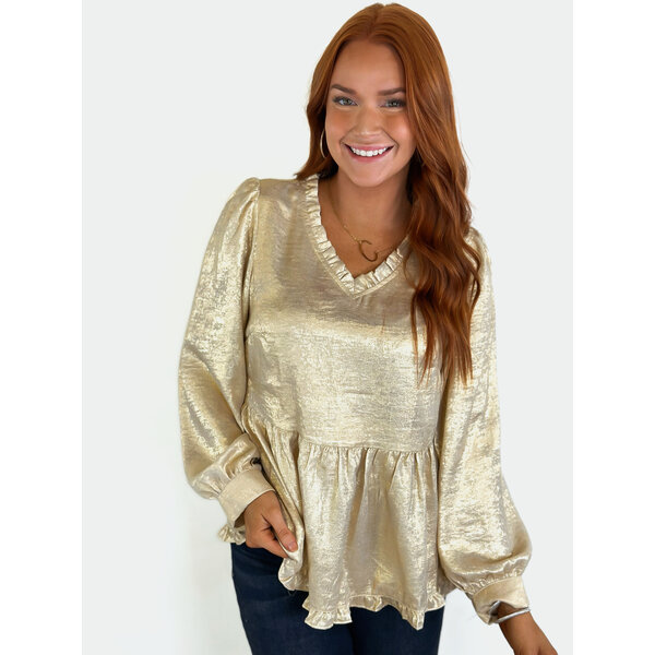  GOLD METALLIC RUFFLE TOP